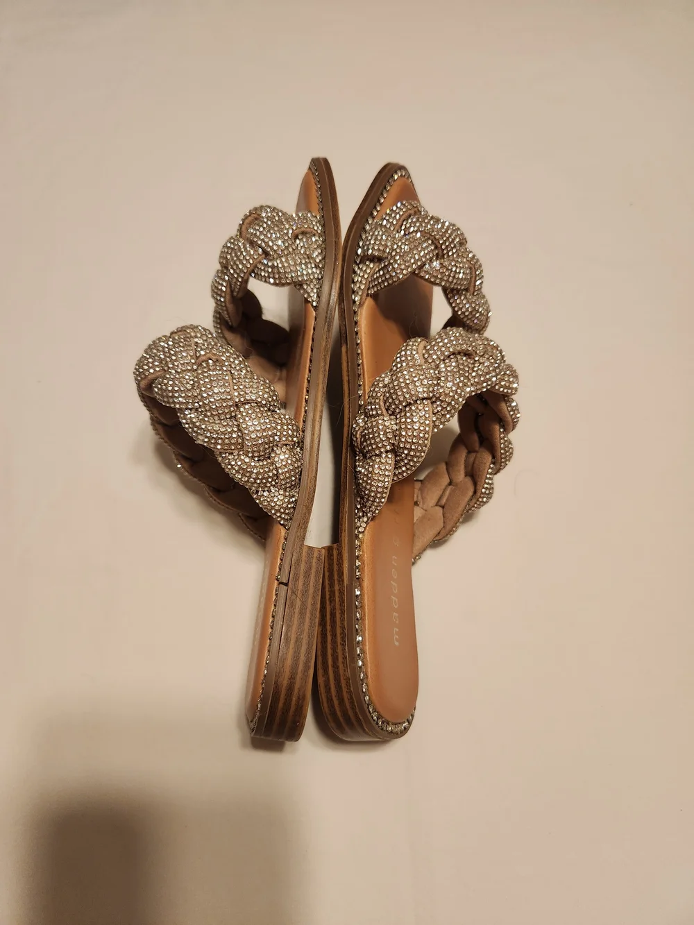 Madden Girl Rhinestone Braided Slide Sandals Size 6 Sparkly Embellished